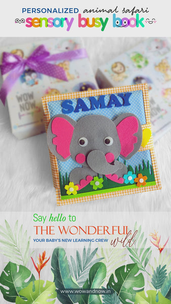 Load and play video in Gallery viewer, Personalized Peek-a-Boo Animal Safari Sensory Quiet Book + Personalized Felt Christmas Tree with 23 Colorful Ornaments
