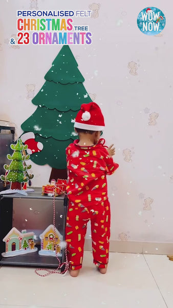Load and play video in Gallery viewer, Christmas tree felt ornaments for toddlers including Santa, star, and reindeer.
