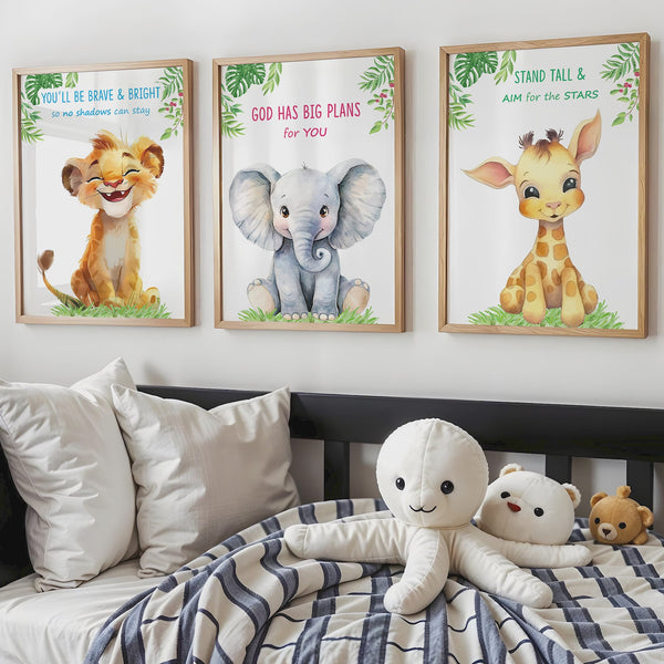 Load and play video in Gallery viewer, Set of 6 Watercolor Baby Safari Animals Nursery Decor Wall Art Prints | Jungle Animals Kids Room Wall Art Prints (Unframed)
