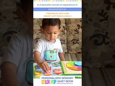 Load and play video in Gallery viewer, Personalized Montessori Sensory Busy Activity Book for Toddlers | Quiet Book with Colors, Shapes, Learning Numbers &amp; Counting
