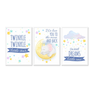 Set of 3 Star Prints - Twinkle Twinkle Little Star (Blue) - Unframed