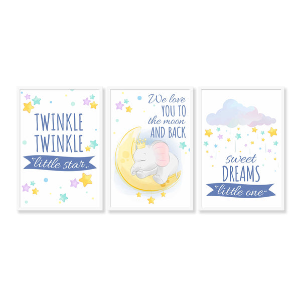 Load image into Gallery viewer, Set of 3 Star Prints - Twinkle Twinkle Little Star (Blue) - Framed
