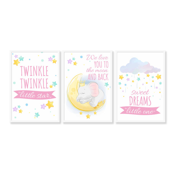 Load image into Gallery viewer, Set of 3 Star Prints - Twinkle Twinkle Little Star (Pink) - Unframed
