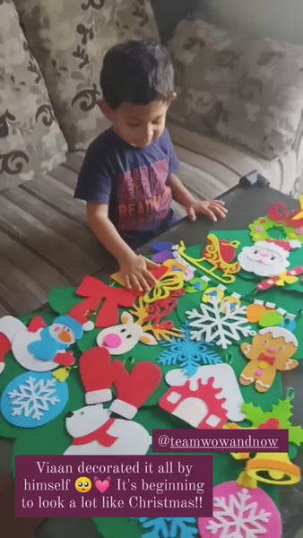 Load and play video in Gallery viewer, Personalized Wall Hanging Montessori DIY Felt Christmas Tree with 23 Colorful Felt Ornaments, Christmas Tree Gift Toddler
