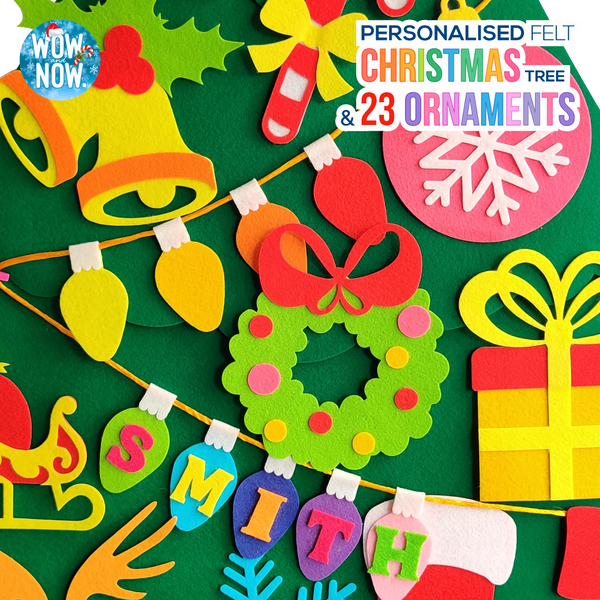 Load image into Gallery viewer, Personalized Peek-a-Boo Animal Safari Sensory Quiet Book + Personalized Felt Christmas Tree with 23 Colorful Ornaments
