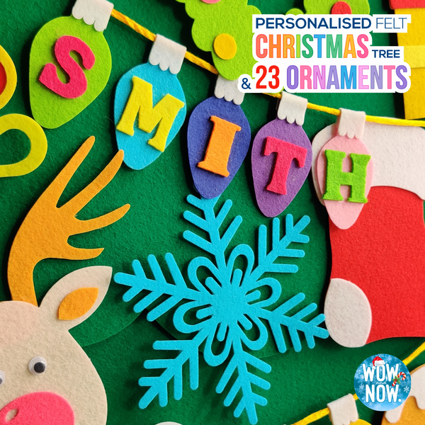Load image into Gallery viewer, Personalized Peek-a-Boo Animal Safari Sensory Quiet Book + Personalized Felt Christmas Tree with 23 Colorful Ornaments
