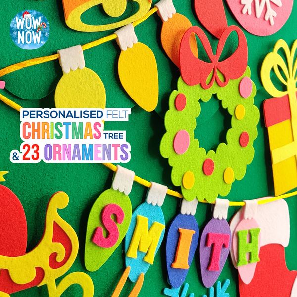 Load image into Gallery viewer, Personalized Peek-a-Boo Animal Safari Sensory Quiet Book + Personalized Felt Christmas Tree with 23 Colorful Ornaments
