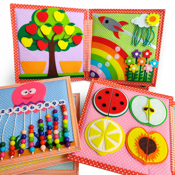 Load image into Gallery viewer, Personalized Peek-a-Boo Animal Safari Sensory Quiet Book + Personalized Felt Christmas Tree with 23 Colorful Ornaments
