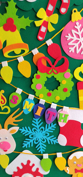 Load image into Gallery viewer, Personalized Wall Hanging Montessori DIY Felt Christmas Tree with 23 Colorful Felt Ornaments, Christmas Tree Gift Toddler
