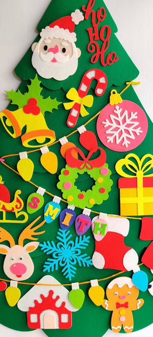 Personalized Felt Christmas Tree with 23 Colorful Felt Ornaments - Montessori Inspired