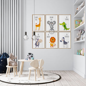 Set of 6 - Motivational Baby Safari Animal Prints (Unframed)