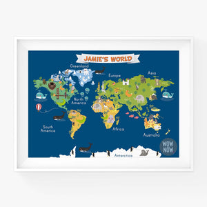 Personalized Animals World Map - (Unframed)