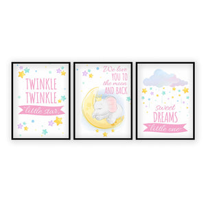 Set of 3 Star Prints - Twinkle Twinkle Little Star (Pink) - Unframed