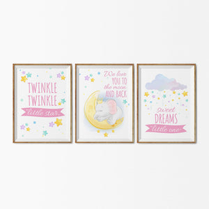 Set of 3 Star Prints - Twinkle Twinkle Little Star (Pink) - Framed