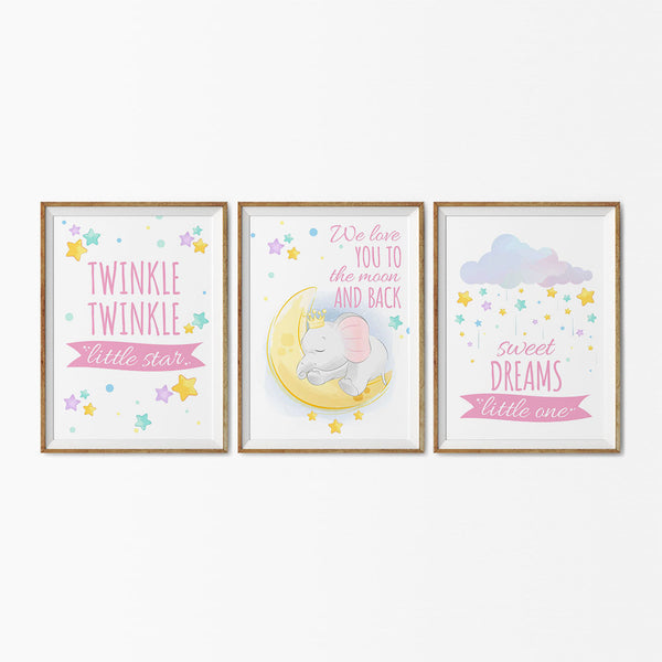 Load image into Gallery viewer, Set of 3 Star Prints - Twinkle Twinkle Little Star (Pink) - Framed
