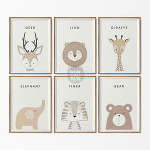 Set of 6 - Nursery Woodland Animals Prints (Unframed)