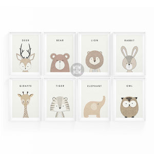 Set of 8 - Nursery Woodland Animals Print (Unframed)