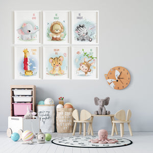 Personalized Color Pop Sensory Quiet Book + FRAMED - Set of 6 Watercolor Nursery Animals Safari Prints