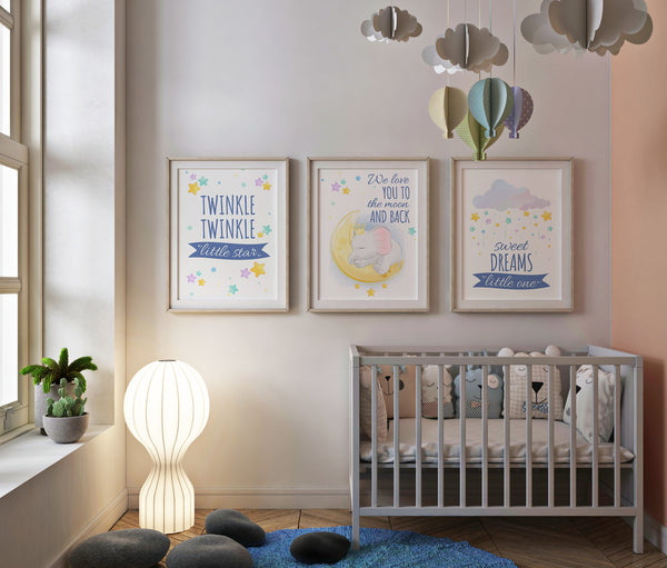 Load image into Gallery viewer, Set of 3 Star Prints - Twinkle Twinkle Little Star (Blue) - Framed
