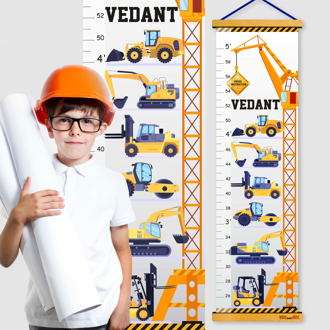 Construction Vehicles - Personalized Themed Height Chart