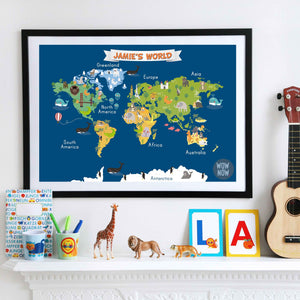 Personalized Animals World Map - (Unframed)